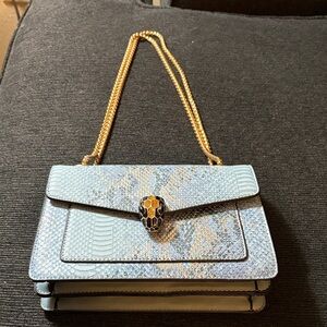 Source Unknown Blue and Gold Snake Pattern Shoulder Bag